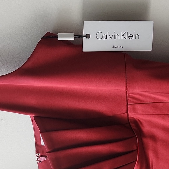 Calvin Klein Red Super Sexy Red Satin Pinup Girl Cocktail Dress - Picture 4 of 11